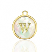 Bedels van Stainless steel Roestvrij staal (RVS) bedels 12mm shell initial&nbsp;W White (natuurlijke kleur)-gold