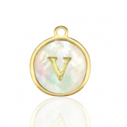 Bedels van Stainless steel Roestvrij staal (RVS) bedels 12mm shell initial&nbsp;V White (natuurlijke kleur)-gold