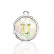 Bedels van Stainless steel Roestvrij staal (RVS) bedels 12mm shell initial&nbsp;U White (natuurlijke kleur)-silver