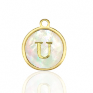Bedels van Stainless steel Roestvrij staal (RVS) bedels 12mm shell initial&nbsp;U White (natuurlijke kleur)-gold