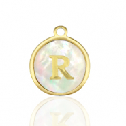 Bedels van Stainless steel Roestvrij staal (RVS) bedels 12mm shell initial&nbsp;R White (natuurlijke kleur)-gold