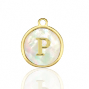 Bedels van Stainless steel Roestvrij staal (RVS) bedels 12mm shell initial&nbsp;P White (natuurlijke kleur)-gold
