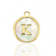 Bedels van Stainless steel Roestvrij staal (RVS) bedels 12mm shell initial&nbsp;K White (natuurlijke kleur)-gold