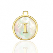 Bedels van Stainless steel Roestvrij staal (RVS) bedels 12mm shell initial&nbsp;I White (natuurlijke kleur)-gold