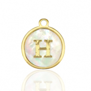 Bedels van Stainless steel Roestvrij staal (RVS) bedels 12mm shell initial&nbsp;H White (natuurlijke kleur)-gold