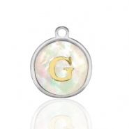 Bedels van Stainless steel Roestvrij staal (RVS) bedels 12mm shell initial&nbsp;G White (natuurlijke kleur)-silver