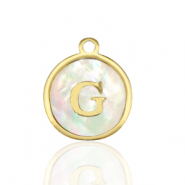Bedels van Stainless steel Roestvrij staal (RVS) bedels 12mm shell initial&nbsp;G White (natuurlijke kleur)-gold