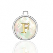 Bedels van Stainless steel Roestvrij staal (RVS) bedels 12mm shell initial&nbsp;F White (natuurlijke kleur)-silver