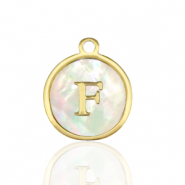 Bedels van Stainless steel Roestvrij staal (RVS) bedels 12mm shell initial&nbsp;F White (natuurlijke kleur)-gold