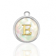 Bedels van Stainless steel Roestvrij staal (RVS) bedels 12mm shell initial&nbsp;E White (natuurlijke kleur)-silver