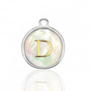 Bedels van Stainless steel Roestvrij staal (RVS) bedels 12mm shell initial&nbsp;D White (natuurlijke kleur)-silver
