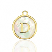 Bedels van Stainless steel Roestvrij staal (RVS) bedels 12mm shell initial&nbsp;D White (natuurlijke kleur)-gold