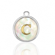 Bedels van Stainless steel Roestvrij staal (RVS) bedels 12mm shell initial&nbsp;C White (natuurlijke kleur)-silver