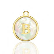 Bedels van Stainless steel Roestvrij staal (RVS) bedels 12mm shell initial&nbsp;B White (natuurlijke kleur)-gold