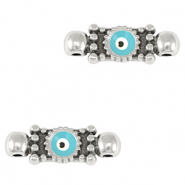 Metaal bedels DQ tussenstuk evil eye Antiek zilver-light blue (nikkelvrij)