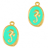 Metaal bedels DQ seahorse Goud-veraman blue (nikkelvrij)