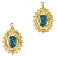 Bedels van Stainless steel Roestvrij staal (RVS) oval with natural stone Gold-marble blue