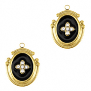 Bedels van Stainless steel Roestvrij staal (RVS) oval cross enamel Gold-black