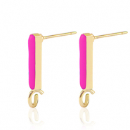 Metaal onderdelen DQ oorstekers bar Goud-neon fuchsia pink (nikkelvrij)
