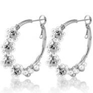 Oorbellen van Stainless steel Roestvrij staal (RVS) creolen bloem 35mm Silver-white