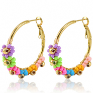 Oorbellen van Stainless steel Roestvrij staal (RVS) creolen bloem 35mm Gold-multicolour
