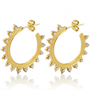 Oorbellen van Stainless steel Roestvrij staal (RVS) creolen 30mm Gold-crystal