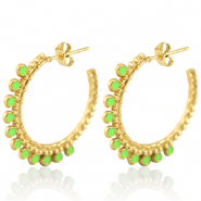 Oorbellen van Stainless steel Roestvrij staal (RVS) creolen 30mm Gold-neon green