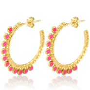 Oorbellen van Stainless steel Roestvrij staal (RVS) creolen 30mm Gold-magenta