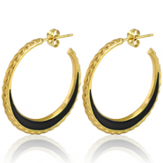 Oorbellen van Stainless steel Roestvrij staal (RVS) creolen 30mm Gold-black