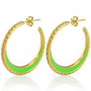 Oorbellen van Stainless steel Roestvrij staal (RVS) creolen 30mm Gold-neon green