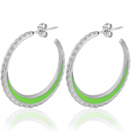Oorbellen van Stainless steel Roestvrij staal (RVS) creolen 30mm Silver-neon green