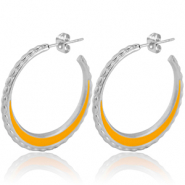 Oorbellen van Stainless steel Roestvrij staal (RVS) creolen 30mm Silver-orange