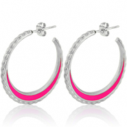 Oorbellen van Stainless steel Roestvrij staal (RVS) creolen 30mm Silver-magenta