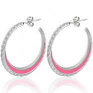 Oorbellen van Stainless steel Roestvrij staal (RVS) creolen 30mm Silver-bright pink