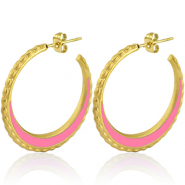 Oorbellen van Stainless steel Roestvrij staal (RVS) creolen 30mm Gold-pink
