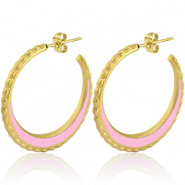 Oorbellen van Stainless steel Roestvrij staal (RVS) creolen 30mm Gold-light pink
