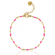 Armbanden van Stainless steel Roestvrij staal (RVS) Neon fuchsia pink-gold