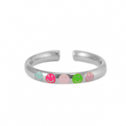 Ringen van Stainless steel Roestvrij staal (RVS) enamel smiley Neon multicolour-silver
