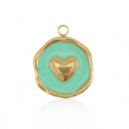 Bedels van Stainless steel Roestvrij staal (RVS) hart Gold-turquoise blue