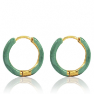 Oorbellen van Stainless steel Roestvrij staal (RVS) creolen enamel 17mm Persian green-gold