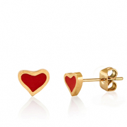 Oorbellen van Stainless steel Roestvrij staal (RVS) heart Red-gold
