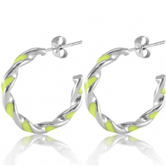 Oorbellen van Stainless steel Roestvrij staal (RVS) Neon lime green-silver