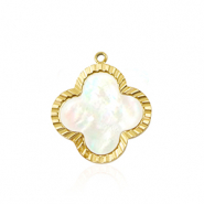 Bedels van Stainless steel Roestvrij staal (RVS) shell clover Gold-white (natuurlijke kleur)