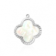 Bedels van Stainless steel Roestvrij staal (RVS) shell clover Silver-white (natuurlijke kleur)