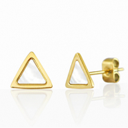 Oorbellen / oorstekers van Stainless steel Roestvrij staal (RVS) triangle Goud-parelwit