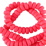 Polymeer kraal rondellen 7mm Neon coral pink