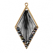 Gehaakte hangers met macram&eacute; draad en facetkraaltjes ruit Gold-metallic black