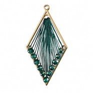 Gehaakte hangers met macram&eacute; draad en facetkraaltjes ruit Gold-metallic dark green