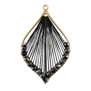 Gehaakte hangers met macram&eacute; draad en facetkraaltjes druppel Gold-metallic black