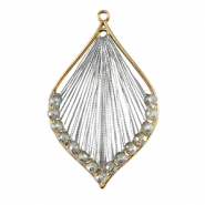 Gehaakte hangers met macram&eacute; draad en facetkraaltjes druppel Gold-metallic grey